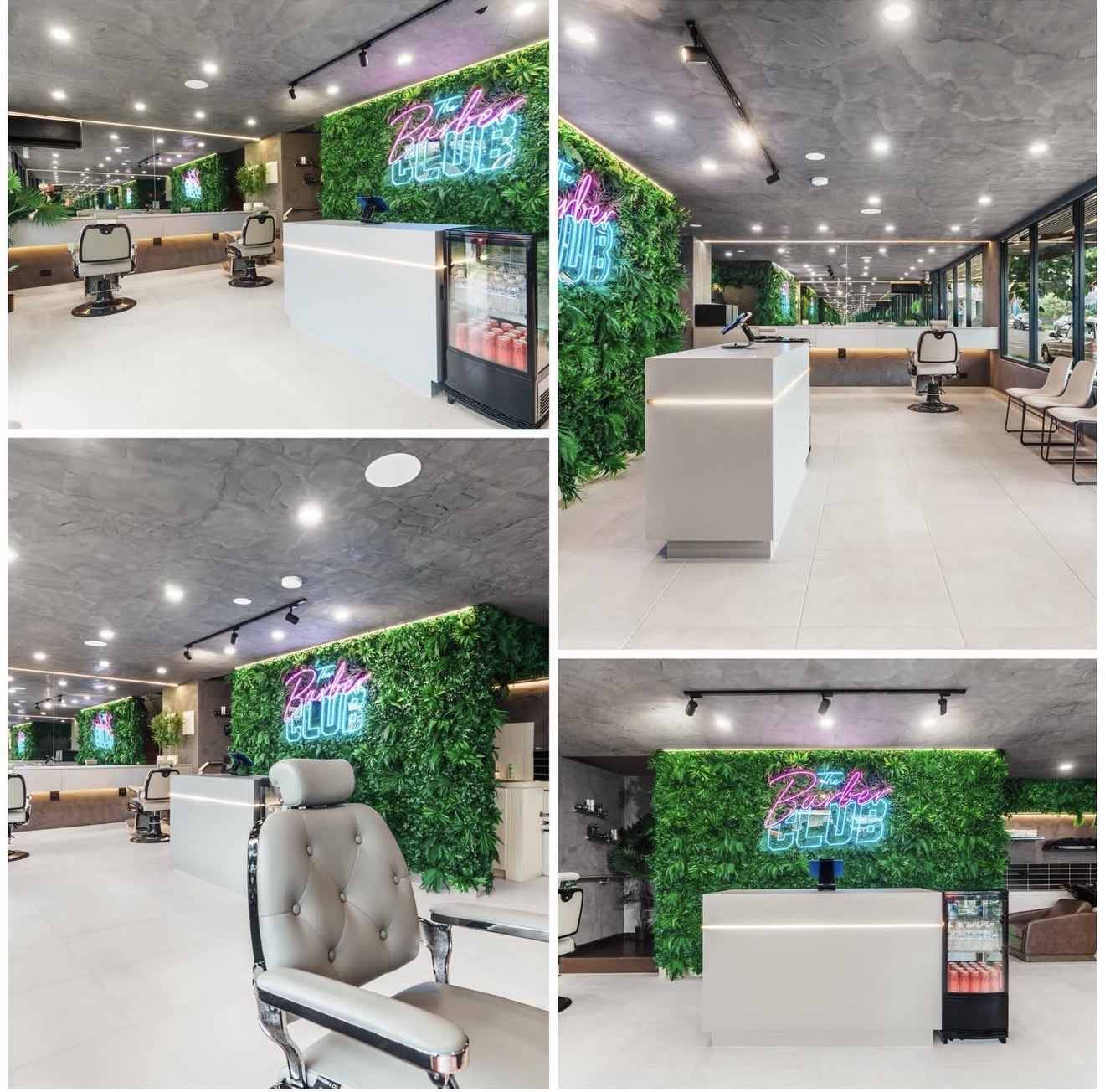 The Barber Club — grey Venetian plaster walls and ceiling, Melbourne